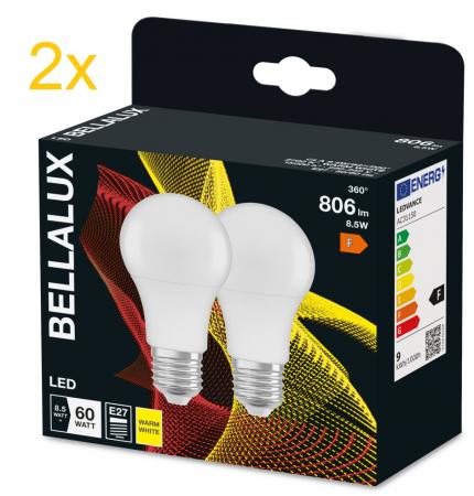 2er Pack BELLALUX E27 LED Glühlampe mattiert 8,5W wie 60W warmweißes Licht